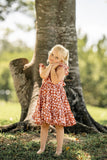 Girl’s Boho Rust and White Floral Cotton Flutter Sleeve Peasant Dress