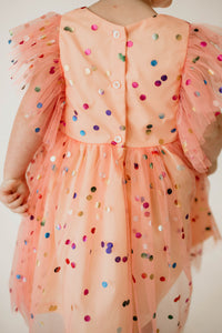 Girl's Coral Confetti Tulle Polka Dot Pinafore Party Dress
