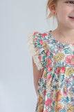Girl’s Red Yellow and Green Floral Dress with Fringe Sleeves