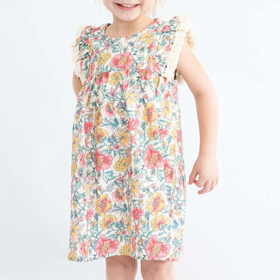 girls multicolor floral dress with fringe