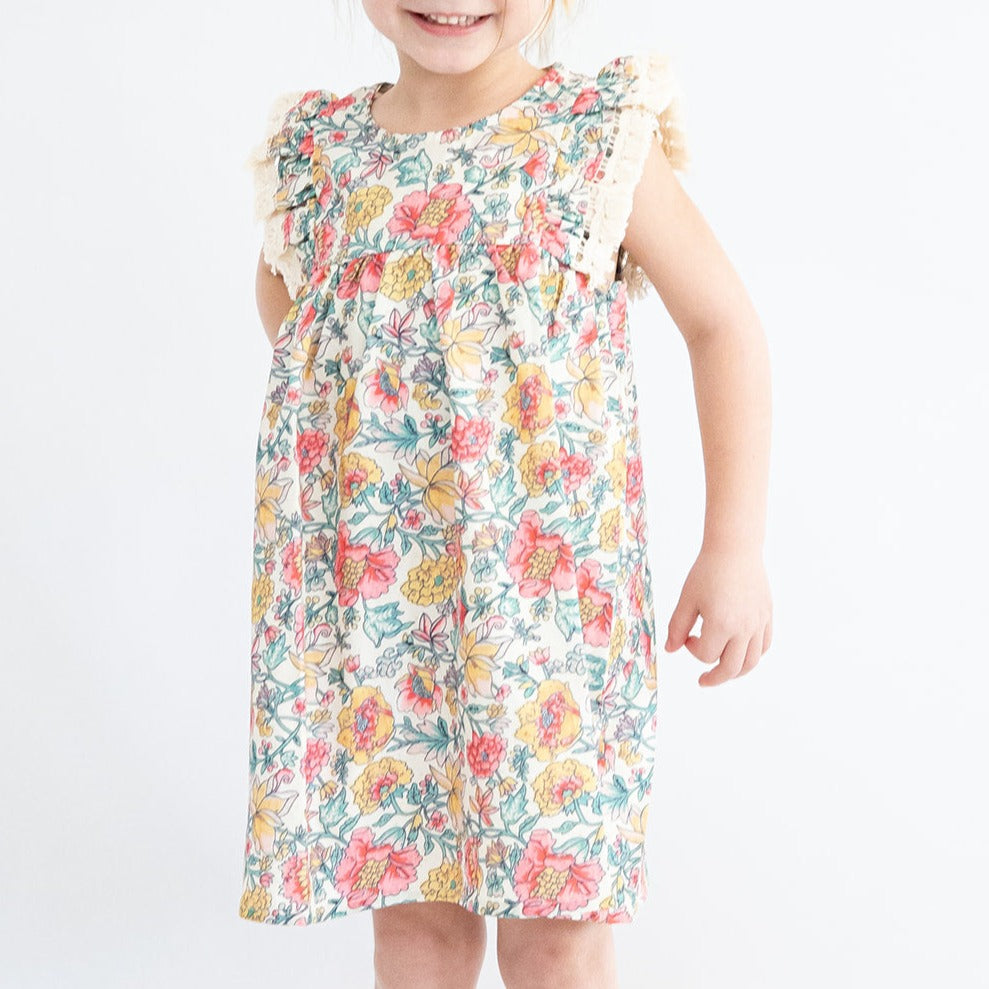 girls multicolor floral dress with fringe