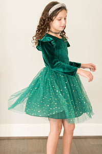 Girl's Green Velvet and Tulle Christmas Holiday Dress
