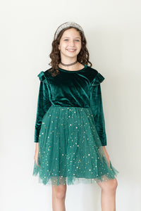 Girl's Green Velvet and Tulle Christmas Holiday Dress