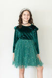 Girl's Green Velvet and Tulle Christmas Holiday Dress