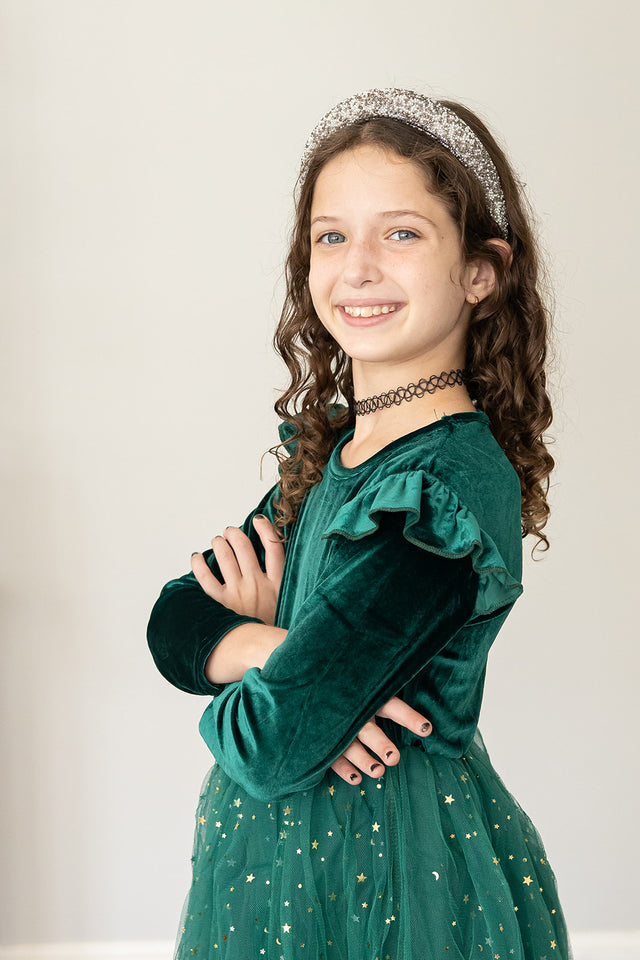 Girl's Green Velvet and Tulle Christmas Holiday Dress