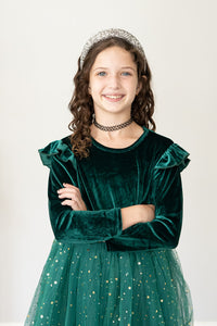 Girl's Green Velvet and Tulle Christmas Holiday Dress