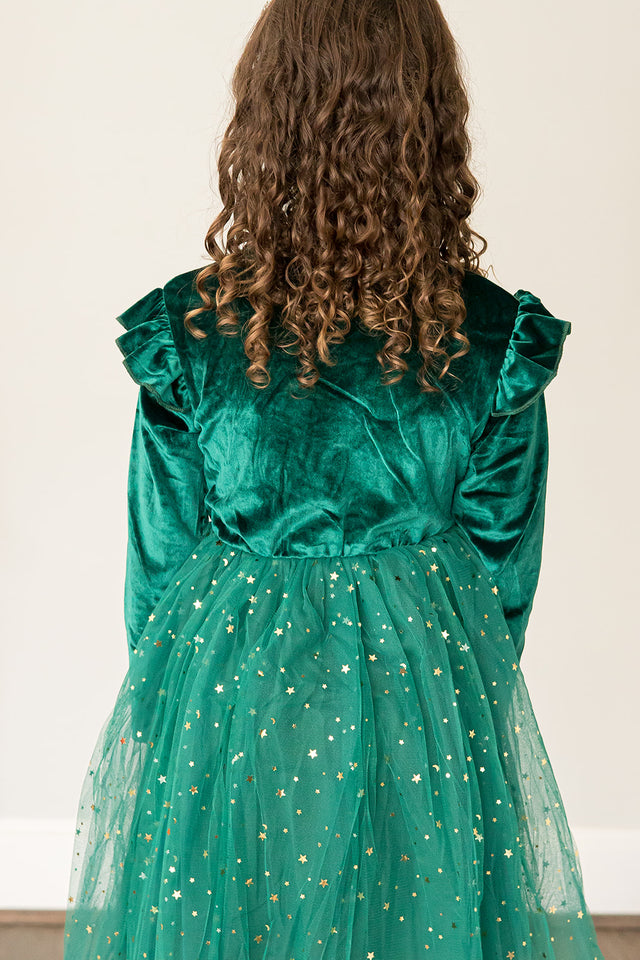 Girl's Green Velvet and Tulle Christmas Holiday Dress