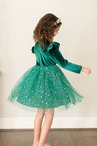 Girl's Green Velvet and Tulle Christmas Holiday Dress