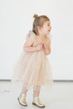 Little Girl's Ivory and Gold Sequin Swirl Tulle Shift Dress