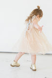 Little Girl's Ivory and Gold Sequin Swirl Tulle Shift Dress
