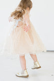 Little Girl's Ivory and Gold Sequin Swirl Tulle Shift Dress