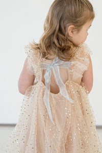 Little Girl's Ivory and Gold Sequin Swirl Tulle Shift Dress