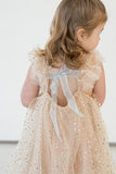 Little Girl's Ivory and Gold Sequin Swirl Tulle Shift Dress