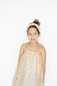 Girl's Rainbow Sparkly Tulle Metallic Star Twirl Dress