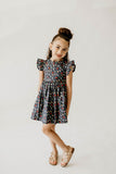 girls navy christmas light flutter sleeve holiday dress