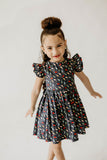 girls navy christmas string light flutter sleeve holiday dress