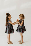 Girl’s Navy Christmas String Light Flutter Sleeve Dress