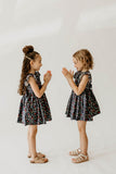 Girl’s Navy Christmas String Light Flutter Sleeve Dress