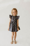 Girl’s Navy Christmas String Light Flutter Sleeve Dress