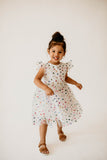 Girl's Rainbow Hearts White Tulle Confetti Party Dress