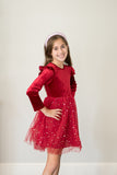 girls red velvet and tulle christmas dress
