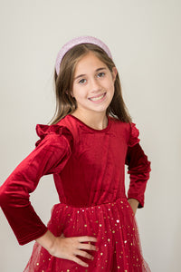 girls red velvet and tulle christmas dress