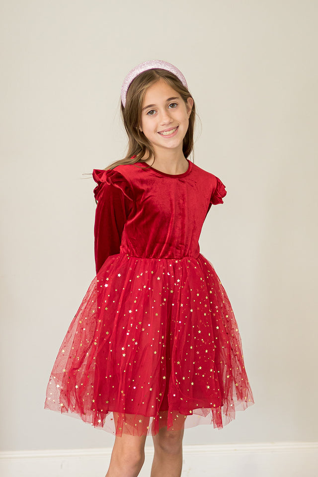 cuteheads Girl's Red Velvet and Tulle Christmas Holiday Dress 3T