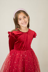 girls red and gold velvet and tulle christmas dress