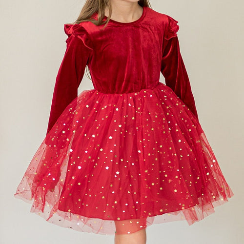 girls red velvet and tulle christmas dress