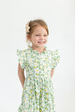 little girls green and yellow floral ruffle collar dress