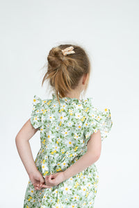 little girls green and yellow floral ruffle dress