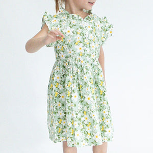 little girls green and yellow floral ruffle dress