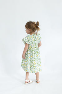 Girl’s Light Green and Yellow Floral Ruffle Button-Down Dress