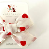 Red and White Heart Gauze Bow with Alligator Clips