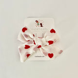 Red and White Heart Gauze Bow with Alligator Clips