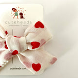 Red and White Heart Gauze Bow with Alligator Clips