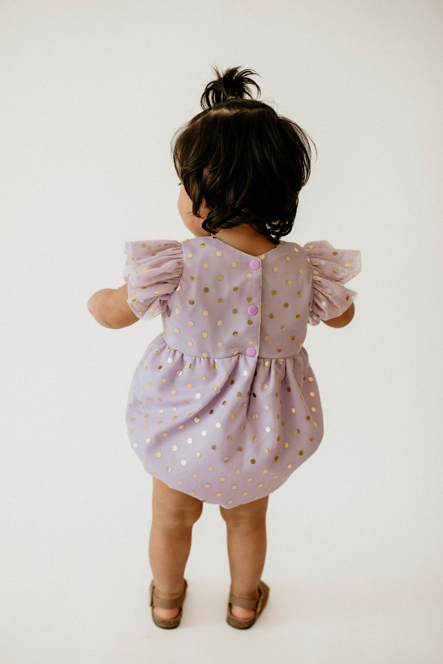 Infant Girl's Purple and Gold Polka Dot Tulle Bubble Romper