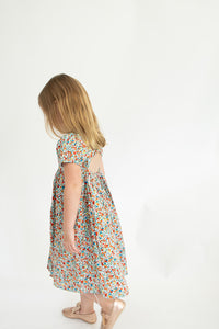 Girl’s Red Ditsy Floral Puff Sleeve Dress with Cut Out
