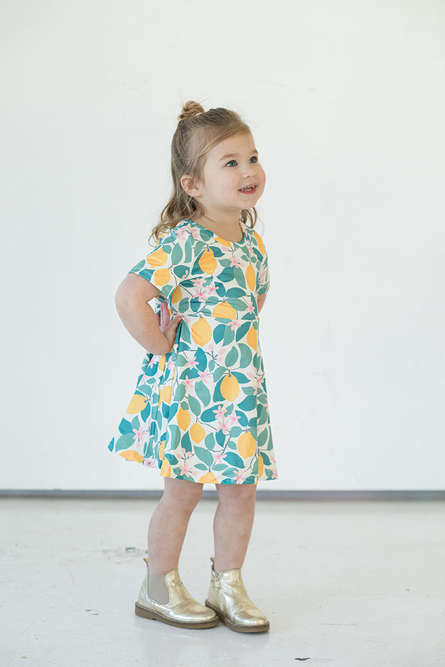 Girl's Lemon Print Jersey Spring Skater Dress