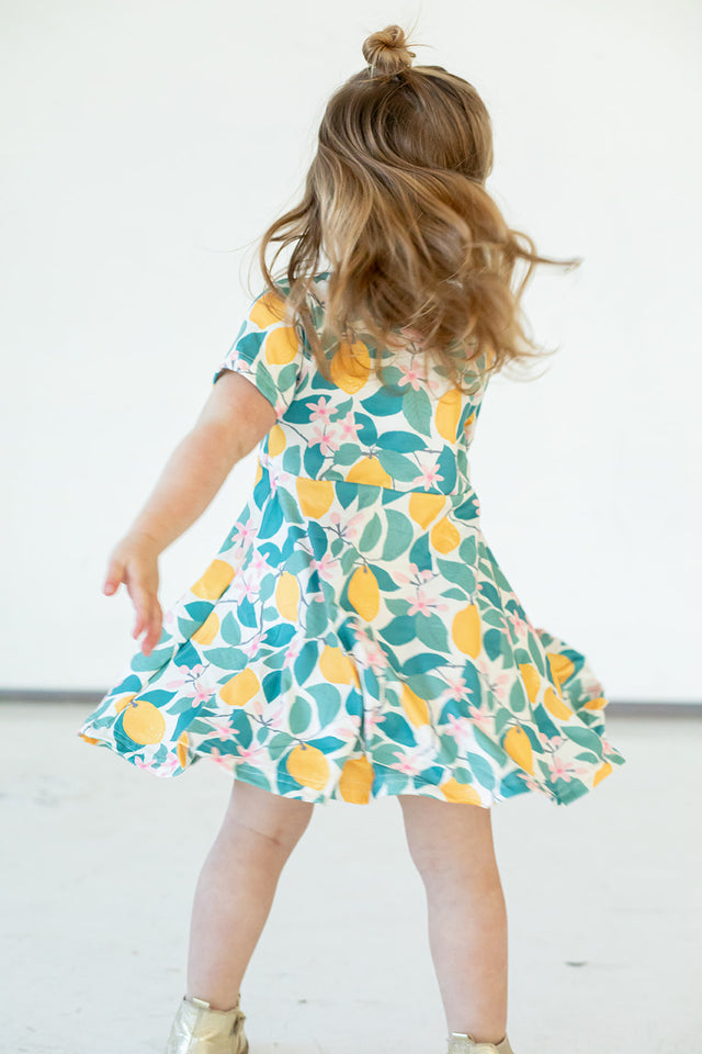 little girls lemon print skater dress