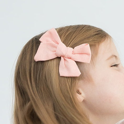 Girls Soft Pink Linen Ballet Bow with Alligator Clip