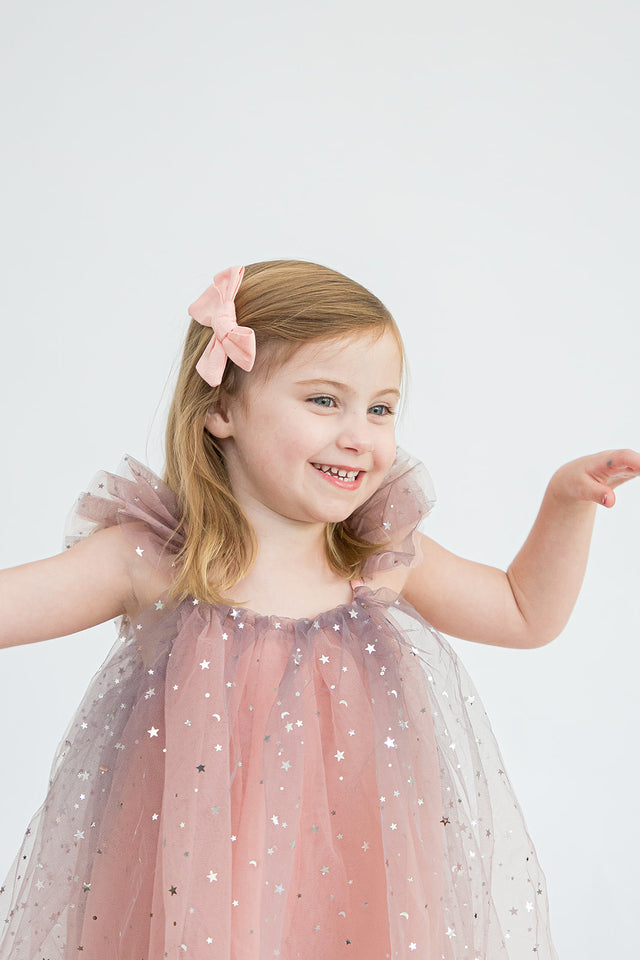Girls Soft Pink Linen Ballet Bow with Alligator Clip
