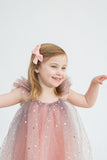 Girls Soft Pink Linen Ballet Bow with Alligator Clip