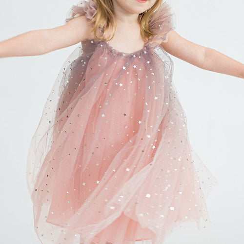 girls pink and navy ombre sparkly star tulle dress