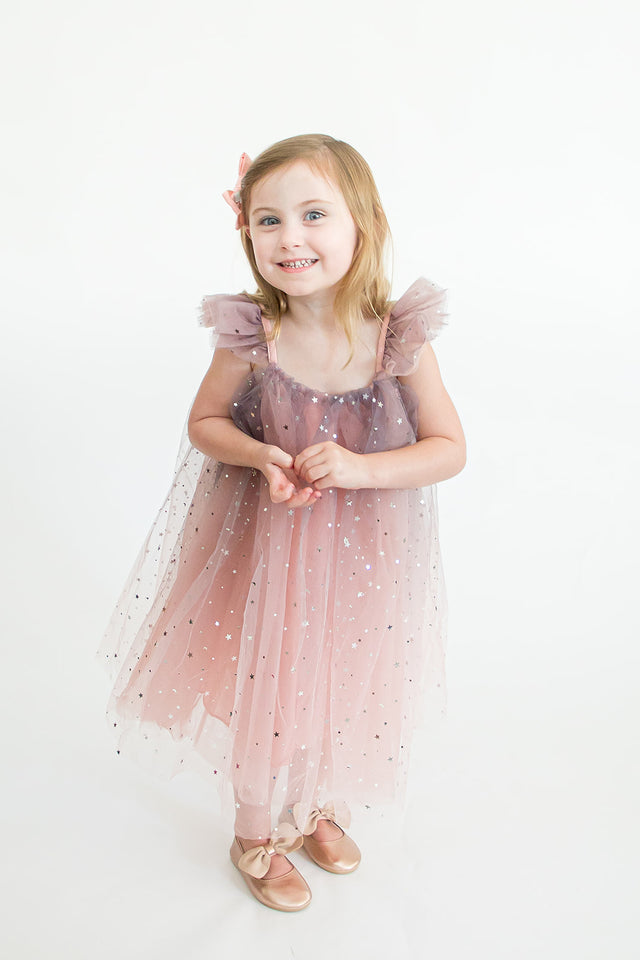 girls special occasion silver star pink tulle dress