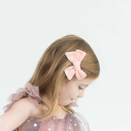 Girls Soft Pink Linen Ballet Bow with Alligator Clip