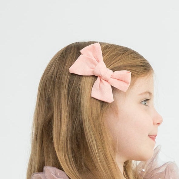 Girls Soft Pink Linen Ballet Bow with Alligator Clip