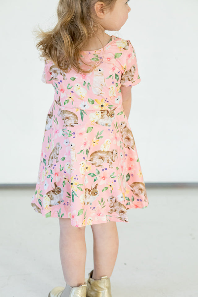 little girls pink easter bunny cotton jersey skater dress