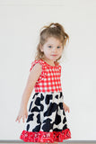 Girl's Red Black and White Paisley and Plaid Cotton Jersey Rodeo Cowgirl Dress
