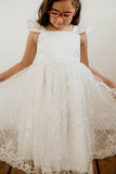 Little Girl's White Satin and White Floral Lace Flower Girl Dress